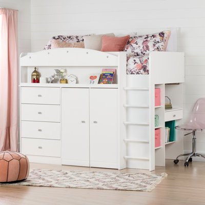South Shore Tiara White Twin Loft Bed With Desk